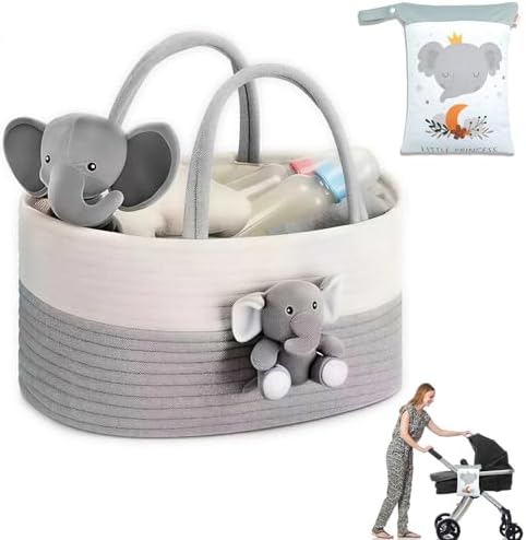 Baby Gift Hamper Set, Portable Nappy Caddy Basket | Nappy storage basket with nappy storage bag