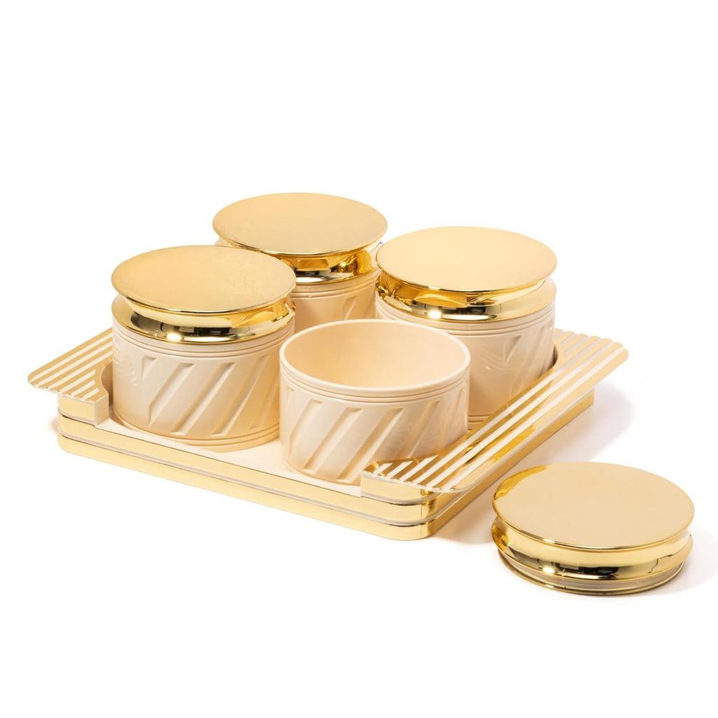 Dry Fruit Container Tray Set with Lid & Serving Tray, Airtight Container Set 430ml (4 Pieces, Polypropylene) (Elegance Ivory)