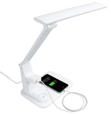 Yazawa Corporation LED Study Stand Light with Power Outlet, 7W, 460 Lumens Brightness, GSLA07D02WH
