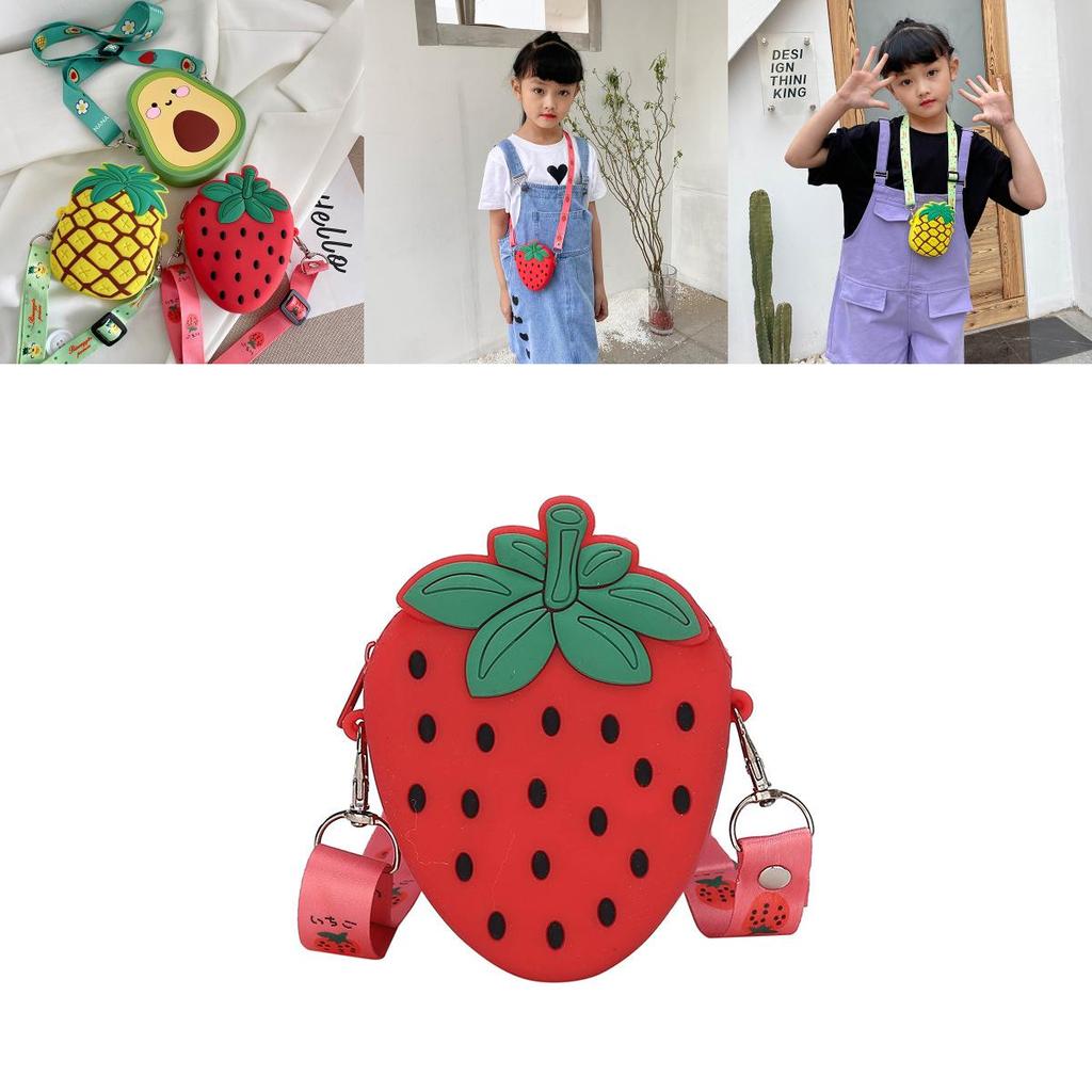 Süße Mini-Frucht-Silikon-Umhängetasche für Kinder mit entzückendem Erdbeer-Design