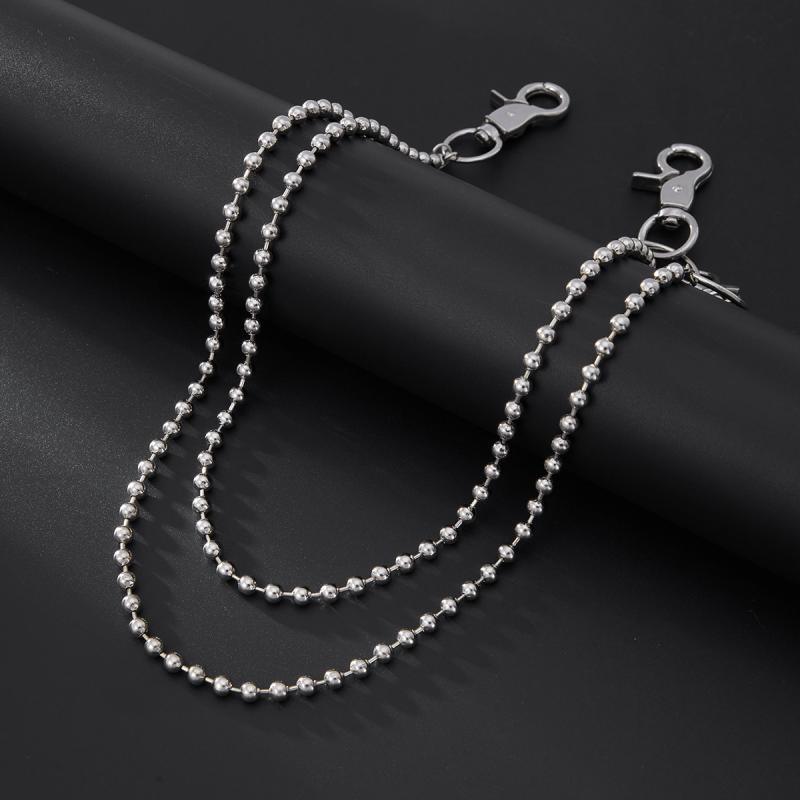Punk Metal Double Layer Belt Chain Jeans Accessories Hip Hop Rock Rivet Pants Chain Versatile Beads Waist Link Jewelry