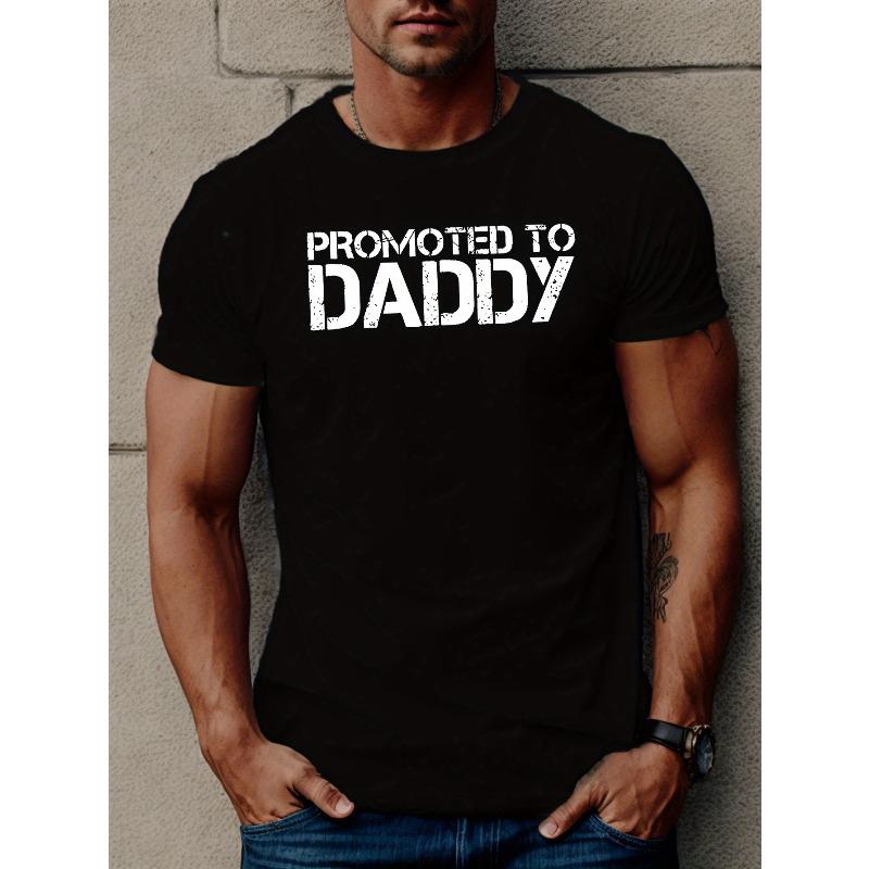 

European Size PROMOTED to DADDY Men s Casual Short Sleeve T-Shirt - Breathable Polyester, Geometric Print, Round Neck - Perfect for Summer 4XL чорний