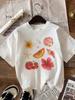 Seashell Fruit and Flower Print Women's Spring Summer Y2K Fashion Casual Versatile Vacation Style Short Sleeve T Shirt
