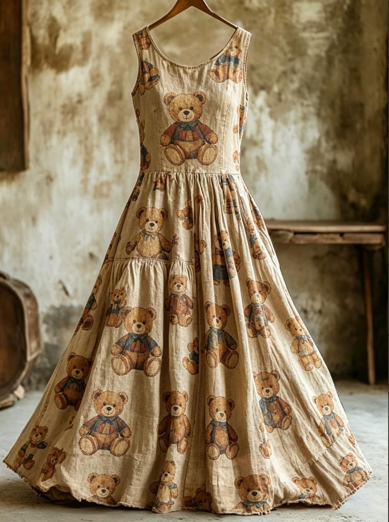 Retro Floral Embroidery Sleeveless Layered Cotton and Linen Dress Women's Mori Long Dress