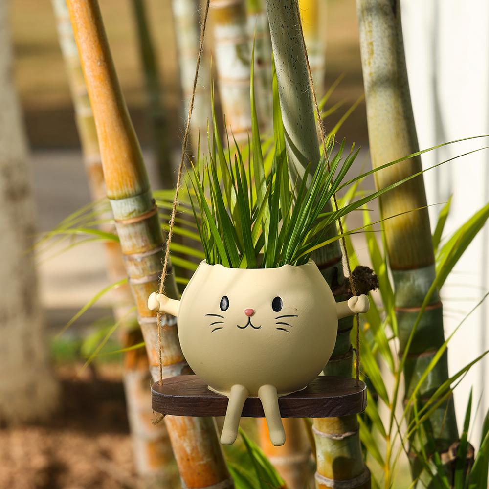 Cute Swing Cat Resin Planter Pot Hanging Kitty Flower Pot Home Garden Decor Vase