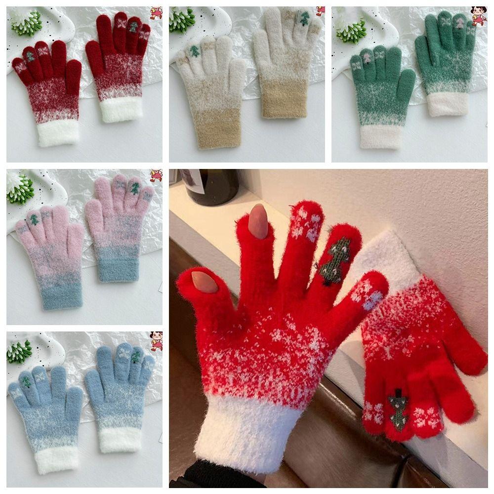 Warm Christmas Knitted Gloves  Women Mittens Soft Winter Velvet Gloves  Riding