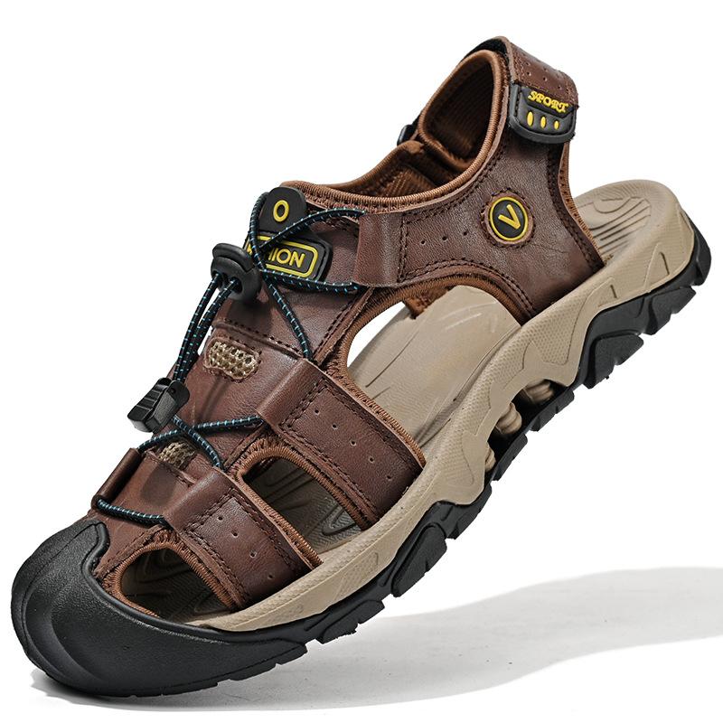 New Sandals Men's Summer Men's Genuine Leather Driving Outdoor Men's Outdoor Sports and Casual Pump Beach Shoes