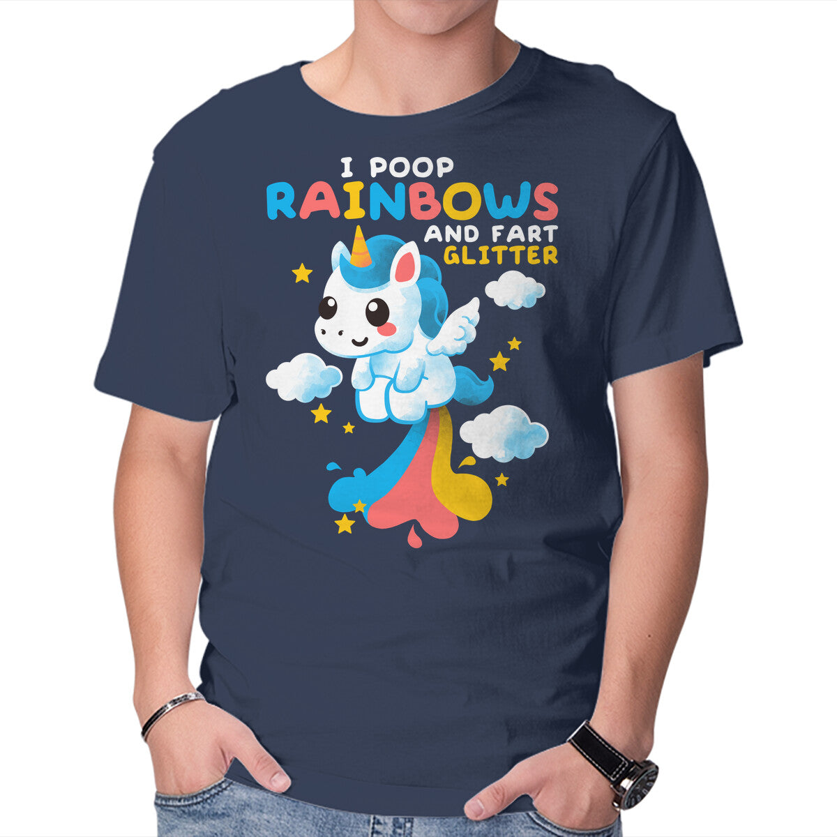 Unisex Crew Neck T-Shirt Pooping Rainbows Graphic Short Sleeve Casual Tee XL