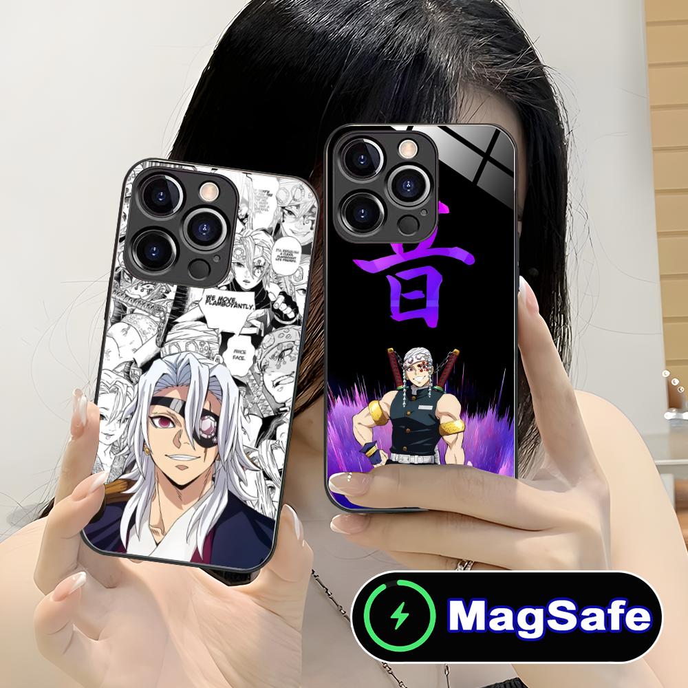 Demon Slayer Tengen Uzui Phone Case for iPhone 16 15 14 13 12 11 Pro Max Plus Mini MagSafe Glass Colour Printing Pretty Luxury