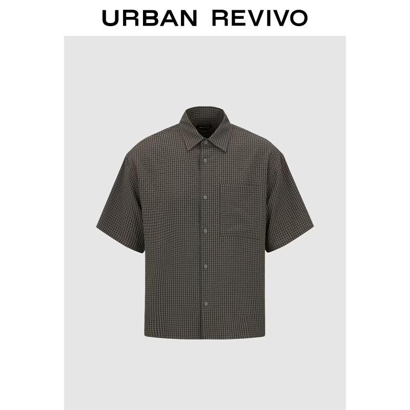 UR2026 Men s Fashion Color-block Plaid Lapel Shirt S