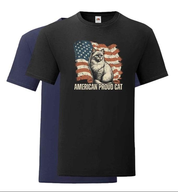 4th of July Patriotic Cat T-Shirt American Proud Cat Tee Independence Day Gift 4XL