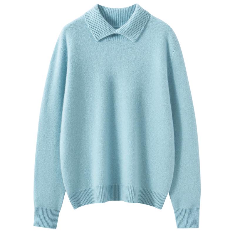 Women's Doll Collar Cashmere Sweater - 2025 Winter Collection: Solid Color, Base Layer, Gentle Style, Loose Fit, Slimming, Warm