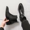 Men’s Short Boots Elevator Chelsea Boots Retro Tuxedo Ankle Boots Pointed Toe Retro Black Heel Boots Large Size