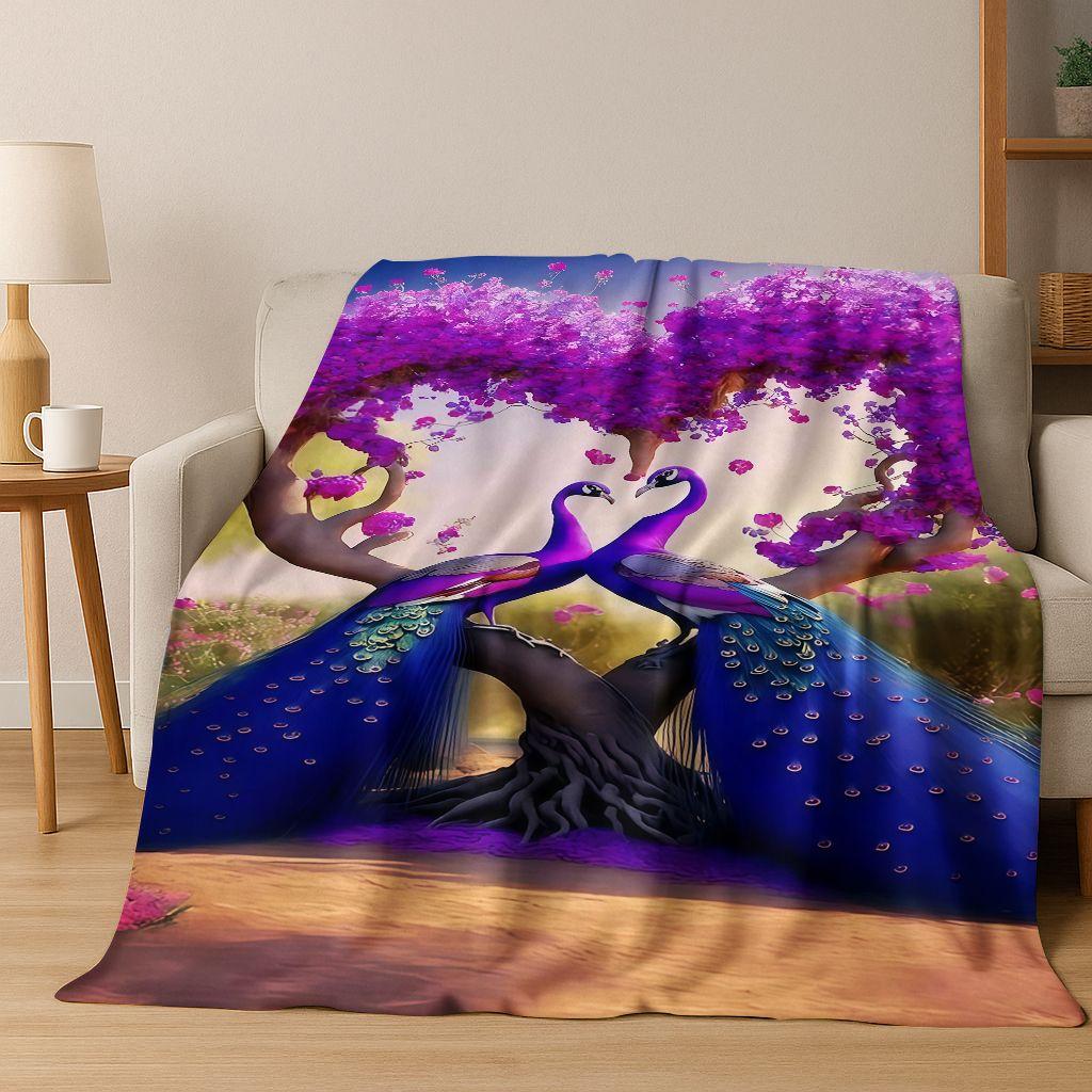 3D Colorful Peacock Romantic Birds Dream Flannel Blanket,Cozy Soft Throw Blanket for Home Bedroom Bed Sofa Picnic Cover Gift Kid