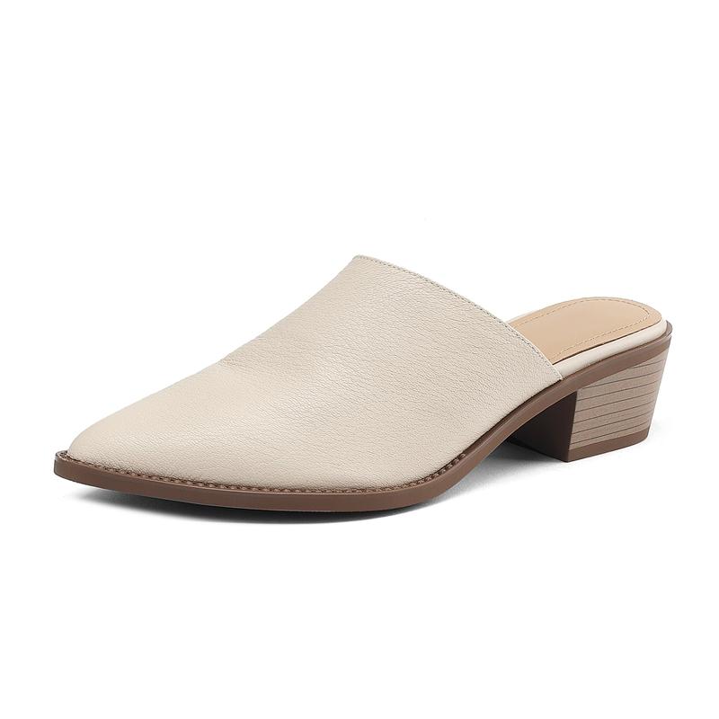 Fashion Women's New Spring/Summer Pointed Leather Sheepskin Headband Comfortable Mid Heel Large Muller Slippers