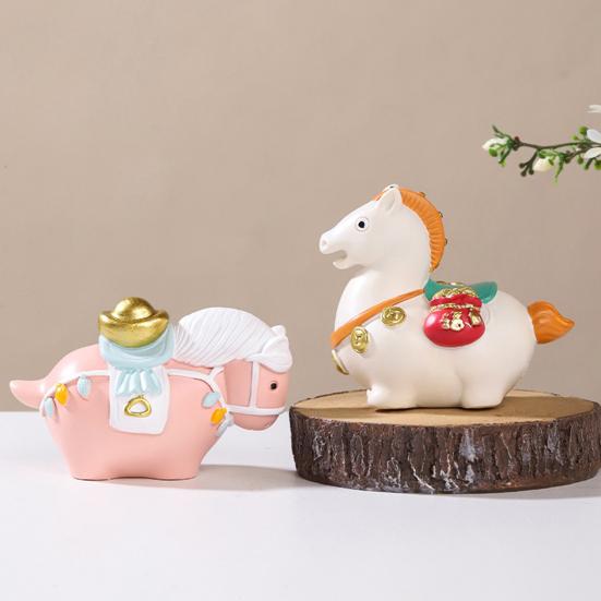 Cartoon Horse Figurine Bring Fortune Fat Lucky Pony Statue Resin Animal Sculpture Year of Horse New Year Decoration Ornament Gift