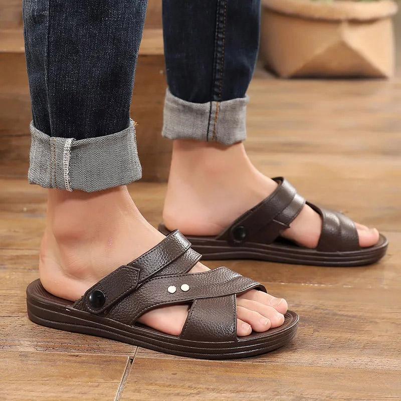 Men's Sandals Thick-soled Summer Non-slip Casual Shoes Comfortable Wear-resistant Outer Wear Dual-use Sandals and Slippers Dad Beach Shoes