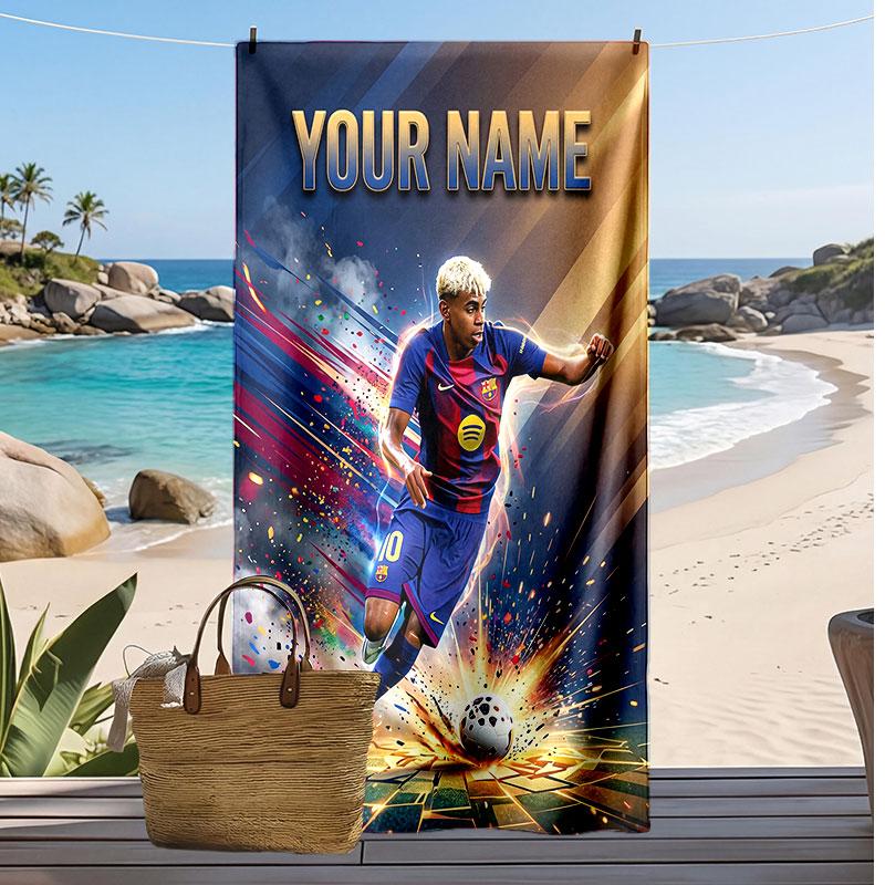 Lamine Yamal Personalisiertes Bedrucktes Strandtuch Fußball Logo Unterstützung Benutzerdefinierter Name Text Saugfähiges Handtuch Für Sport Reisen Besonderes Geschenk