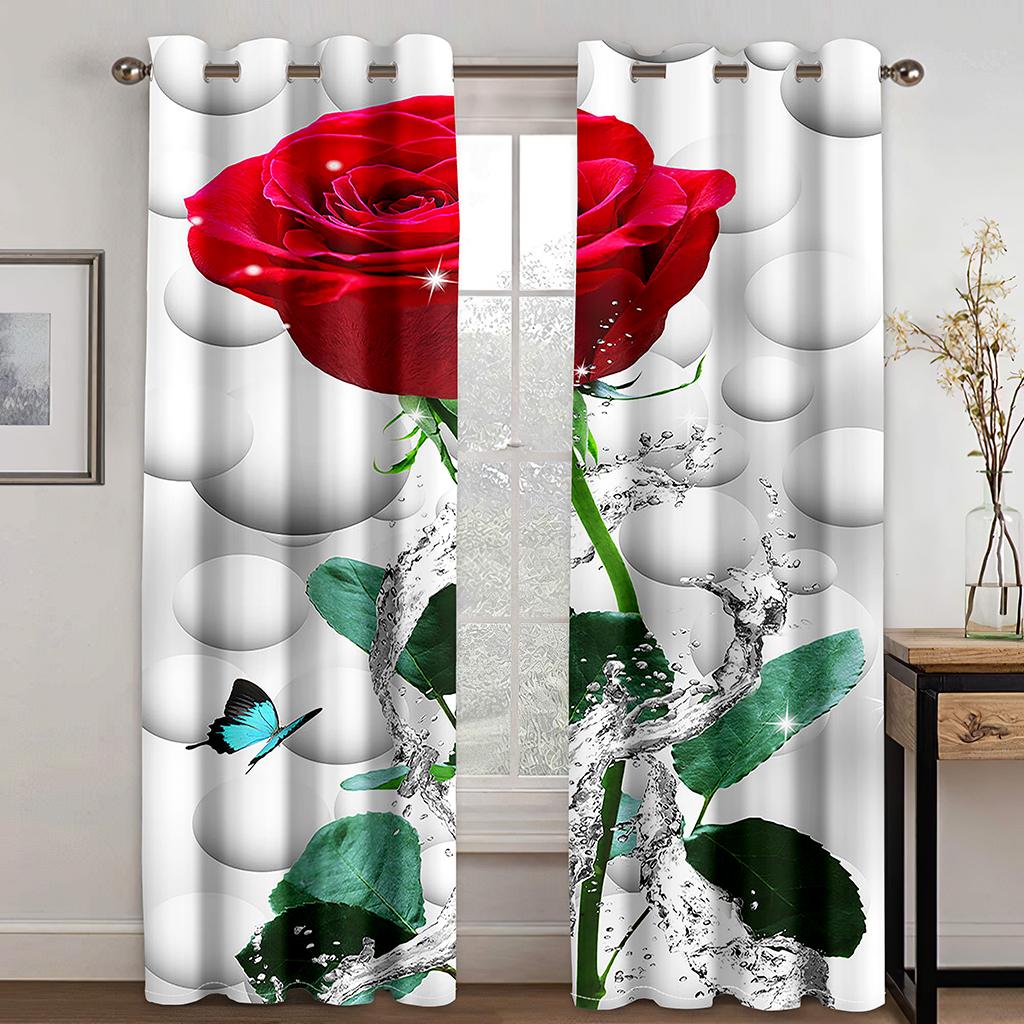 Romantic Red Rose Flowers Love Girl On Sale Window Curtains Drapes for Kids Bedroom Living Room Kitchen Door Home Decor 2Pieces