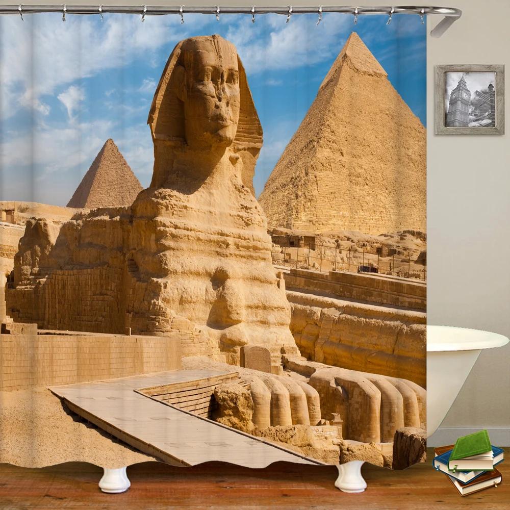 Starověký Egypt Pyramidy Sprchové závěsy Koupelnový závěs Retro nástěnná malba Pouštní krajina Frabic Vodotěsný Polyesterový Koupelnový závěs