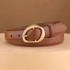 Womens Minimalist Genuine Leather Belt Business Pants Slim 2-4cm Width Copper Buckle Brown Black Khaki Blue