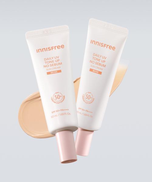Innisfree Daily Uv Tone Up No Sebum Sun Cream Beige Spf50+ Pa++++ 50ml 2 + 10ml 2 FREE