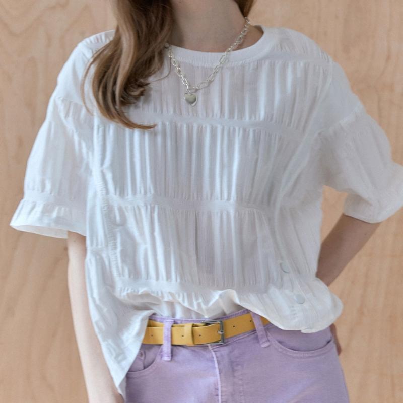 MAXZA Knopfpunkt Geprägte Raffung Bluse Zc05qb031on