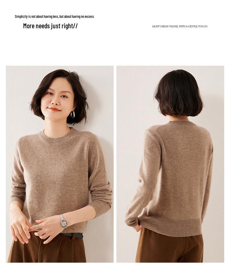 Women's Plus Size Cashmere Wool Sweater, Round Neck, 2025 Autumn/Winter Knitted Base Layer, 35% Wool