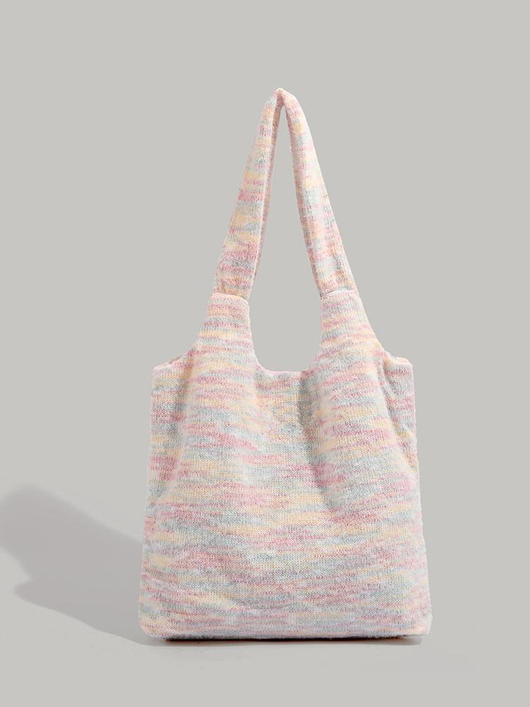 

Niche design Skittles shoulder bag 2025 autumn and winter new furry knitted handbag lazy style tote bag
