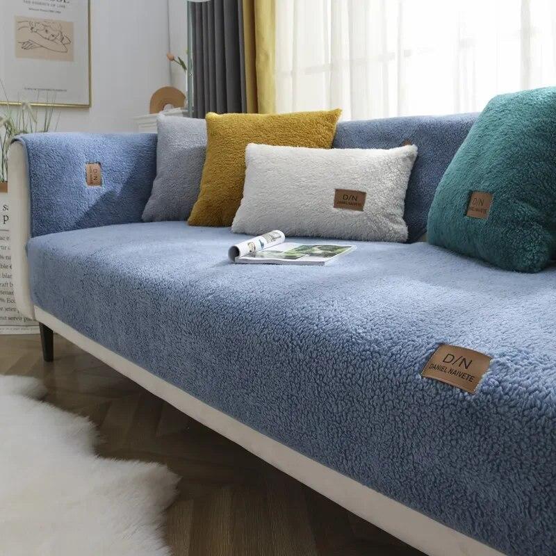 Nordic Soild Color Thick Plush Sofa Covers Towel Soft Plush Couch Cover for Living Room Bay Window Pad L-shaped Sofas Decor