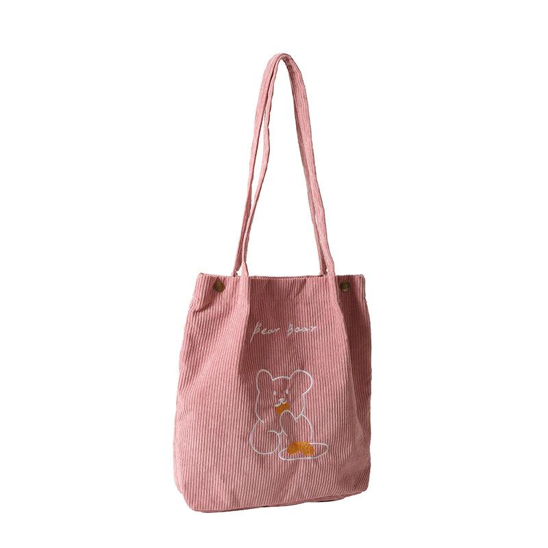 Women's Corduroy Tote Bag, Multi Purpose Fashi Shoulder Bag, Artistic Stripe Plush Handbag for Women College Student Daily Use