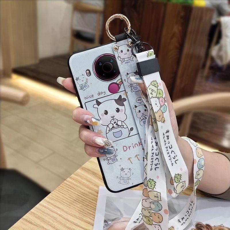 Fashion Design Phone Holder Phone Case For Nokia 5.4 Wrist Strap Cartoon Lanyard Protective Anti-knock Anti-dust Ring