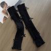 Sweet Girls Leg Warmers Women Ribbed Knit Foot Covers Elegant Bowknot Ruffled Trim Boot Cuffs Footless Long Calf Socks