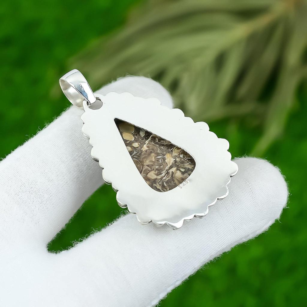 Pear Natural Turritella Agate Anniversary Engagement Bezel Pendant 925 Silver