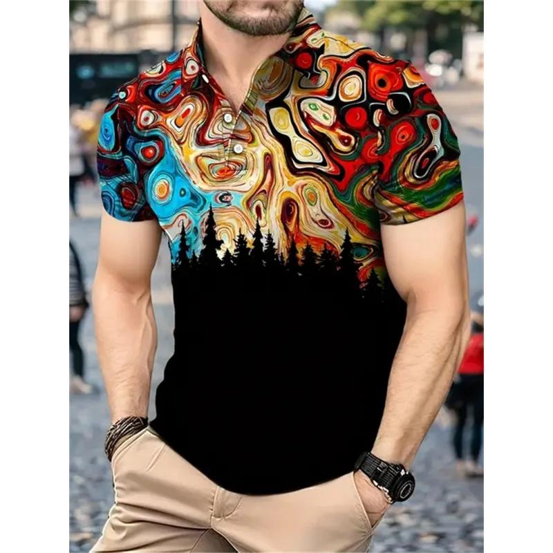 Sommer-Essential! Tropisches Palmenmuster Kurzarm-Poloshirt