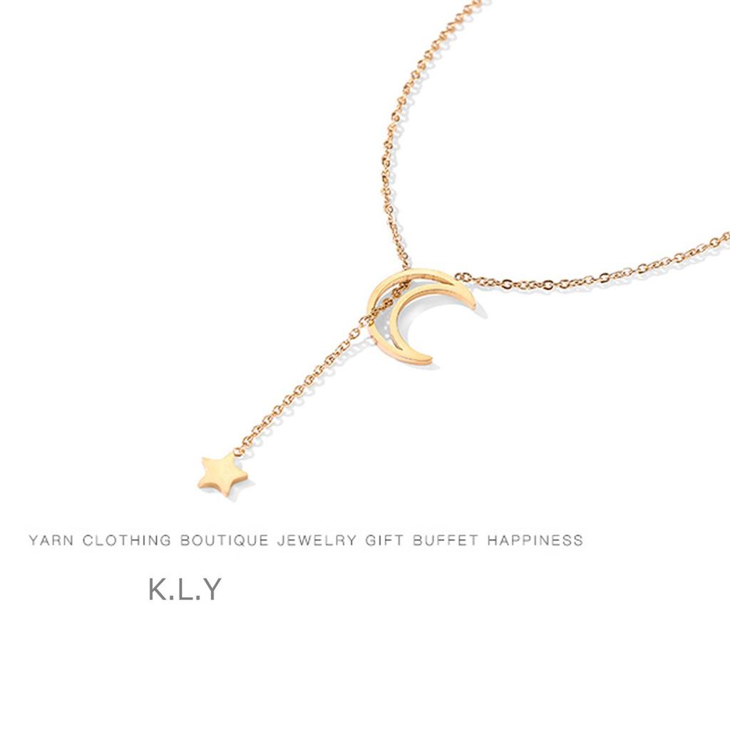 [K.L.Y] Women's Necklace, Starry Sky Crescent Moon, Sterling Silver 925 Pendant, Lovely and Cute, Pure Silver, Gift (Gold)