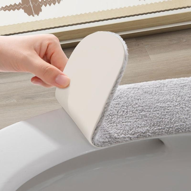 Tapis de siège de toilette rembourré épais en peluche, antidérapant, doux, accessoires de salle de bain