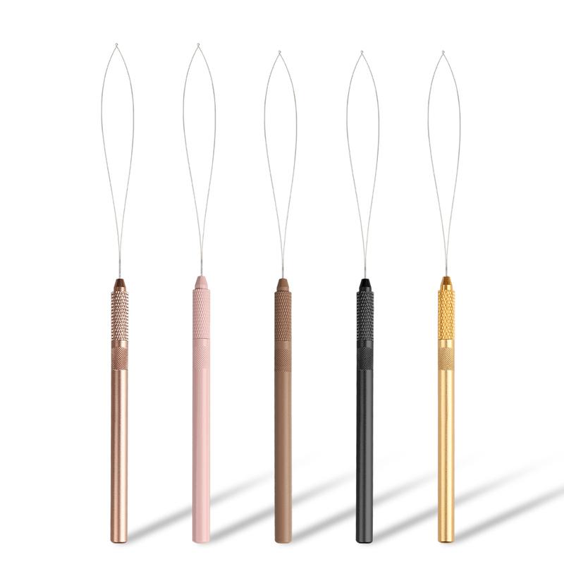 ARLANY Hair Extension Loop with 4Pcs Extra Iron Wires Removable Handle Threader for Sewing Weft Extensions Micro Rings Loop Tool