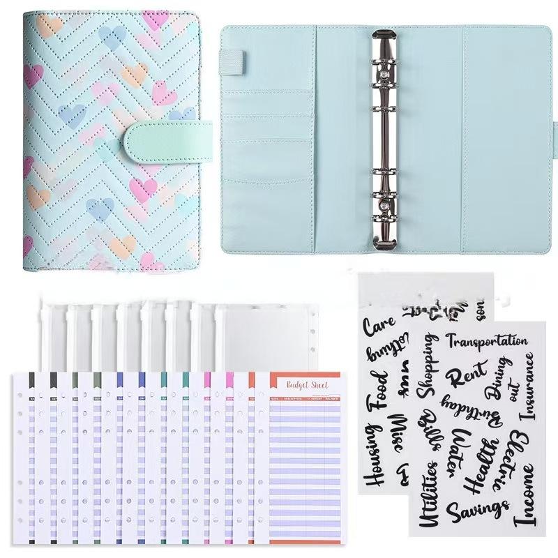 A6 PU-Leder Binder Economy 6-Ring Notizbuch, Stilvolles Design, Persönlicher Notizbuch-Binder Einband, Kann zur Aufbewahrung von Bargeld-Budget verwendet werden