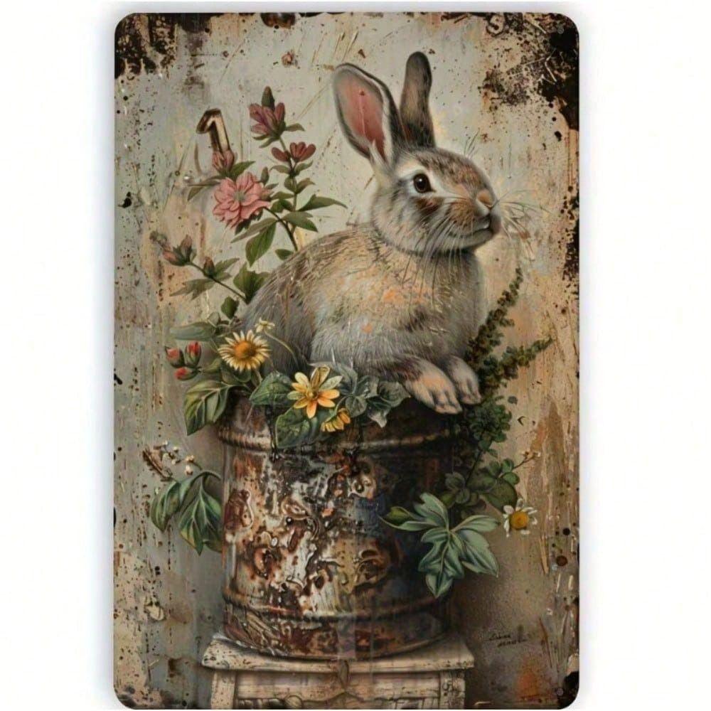 Metal Poster Easter Bunny Vintage 8x12 Inch Wall Art for Kitchen