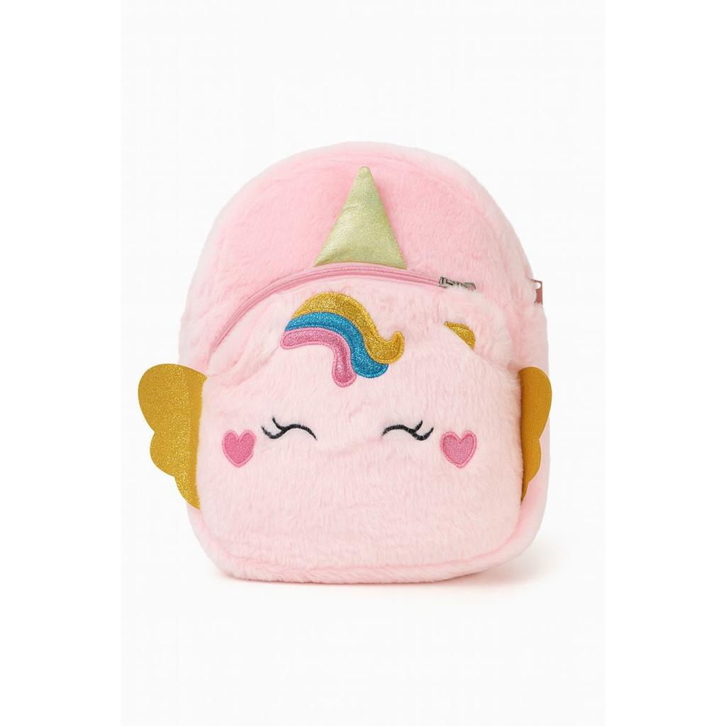 Kids Unicorn Backpack with Wings, 35x30 cm, Ultra Soft Plush, Pink Magical School Bag for Girls