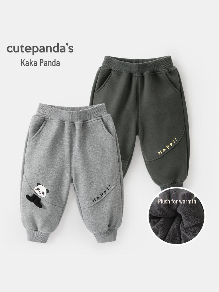 Kaka Panda Kids' Fleece-Lined Winter Sweatpants - Boys' & Girls' Warm Autumn/Winter Trousers