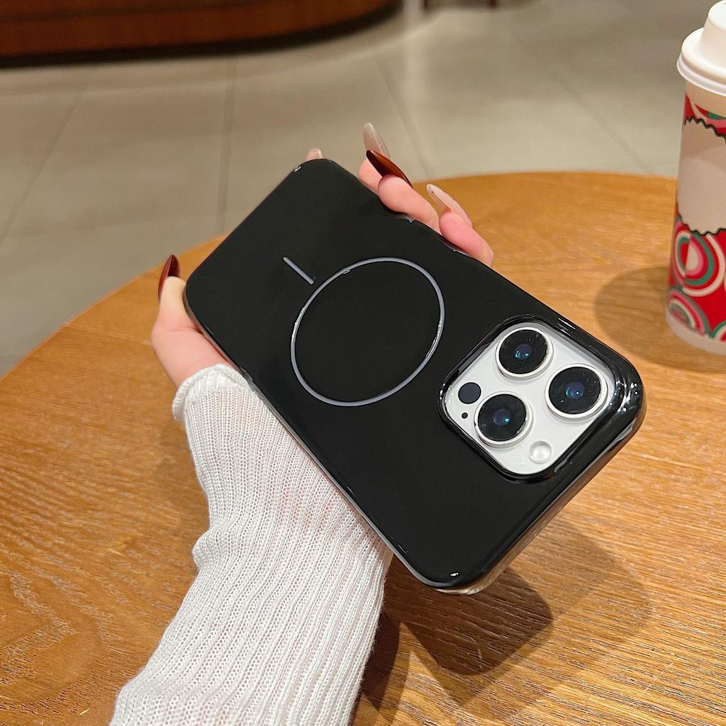 Suitable for Apple 16PM Fine Magnetic Ring 15Pro Silicone Glossy Case 14pm Solid Color Full Cover 13 Liquid Protective Case