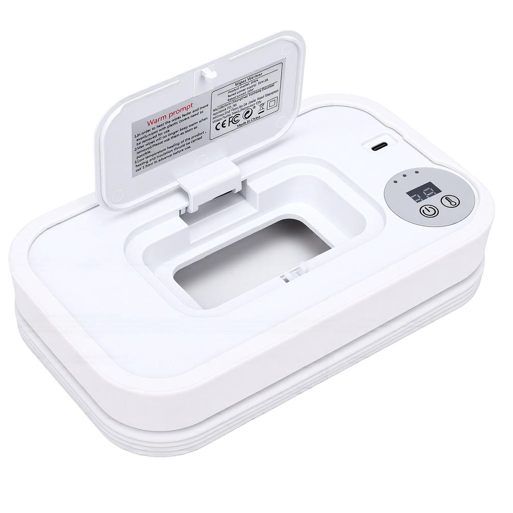 Wet Wipe Warmer Foldable Digital Display Wipe Heater with 3 Adjustable Temperatures Night Light Sealed Lid for Home