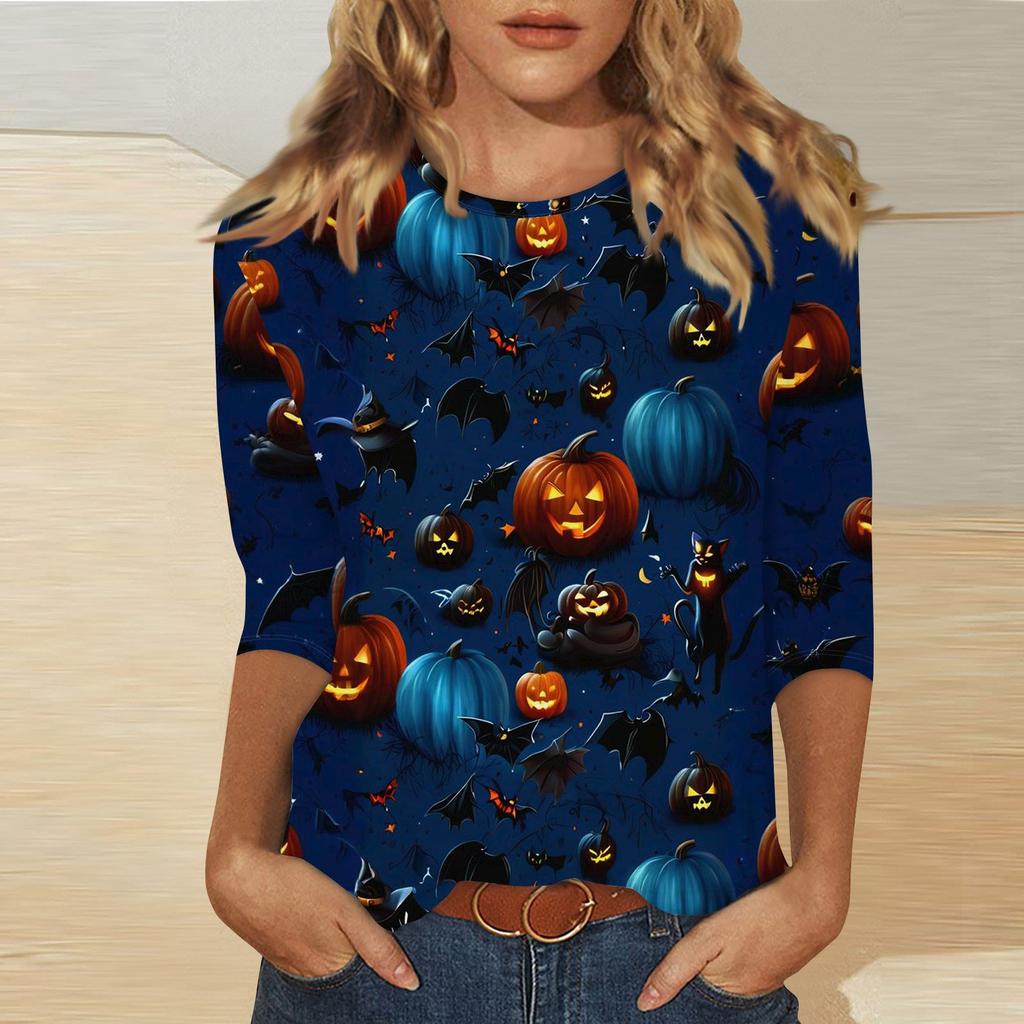 Women's Fashion Casual Round Neck Printed 3/4 T-shirt Top