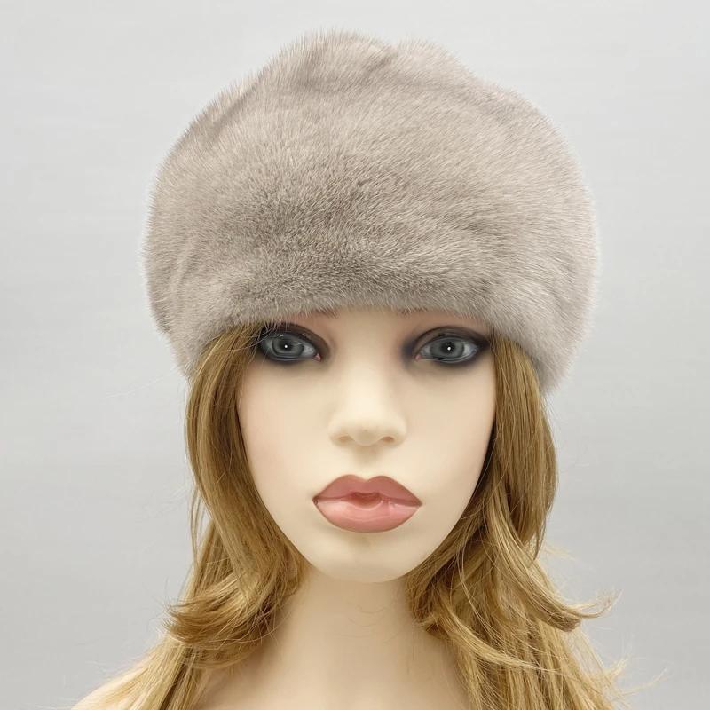 Luxury Mink Fur Hats for Women Winter Warm Solid Genuine Fur Cap High Quality Female Fur Hat