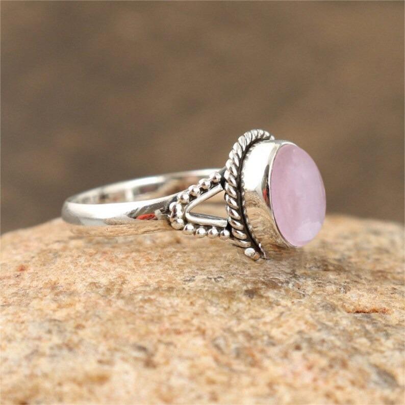 Rose Quartz Oval Gemstone Solid 925 Sterling Silver Ring, Women Ring, Statement Ring, Partywear Ring, Handmade Ring