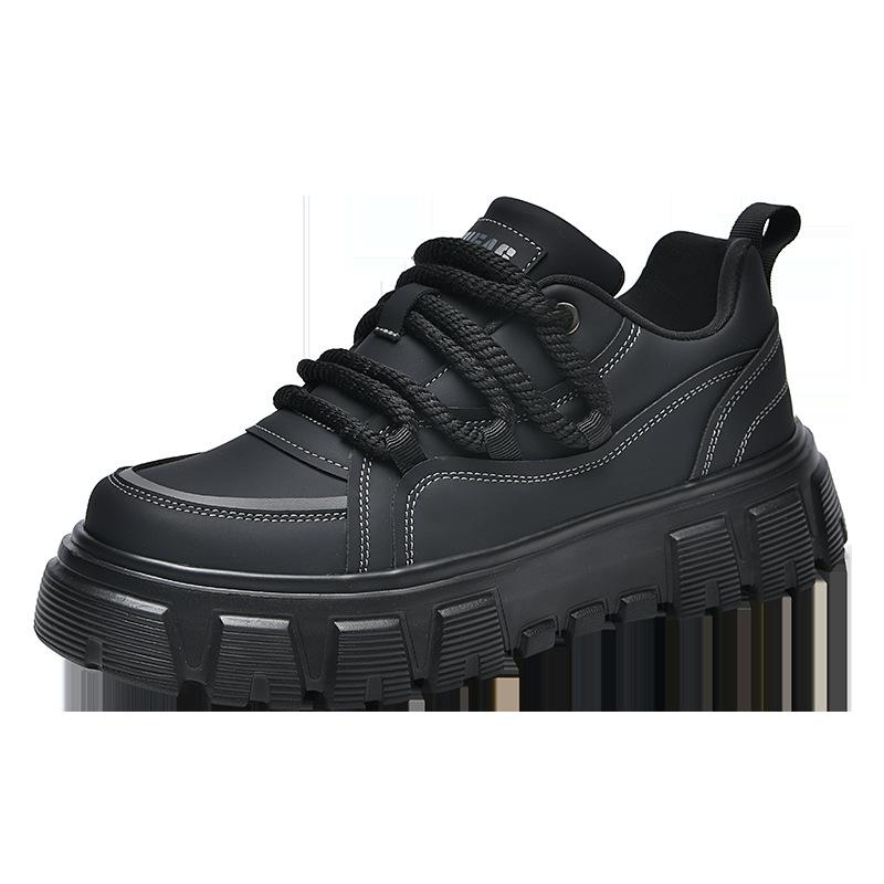 Spring new men's shoes fashionable and versatile low top casual full leather men's shoes heightened thick sole ultra light trendy shoes