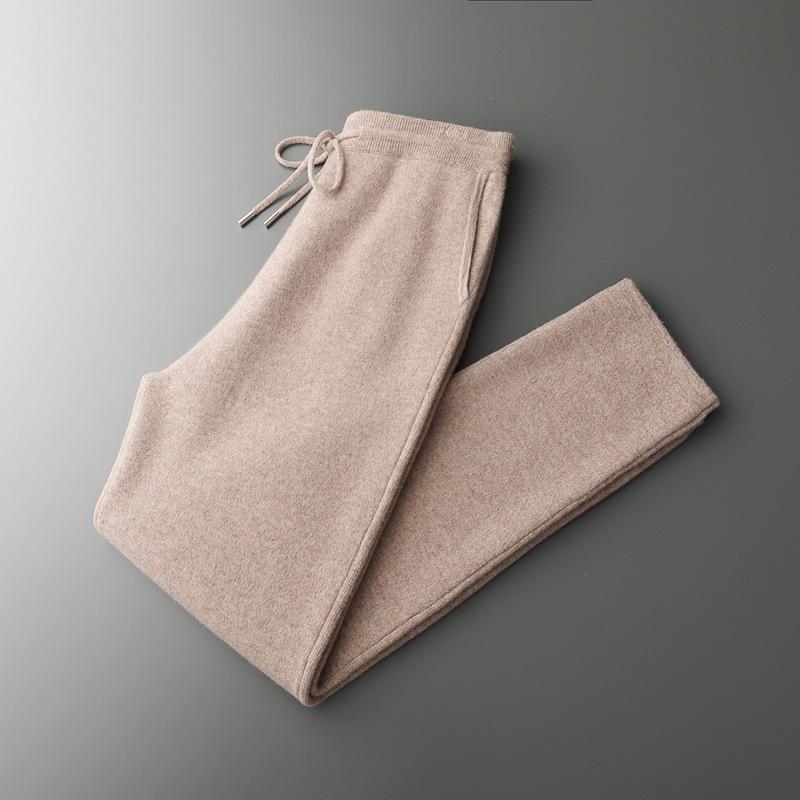 Men's Cashmere Trousers: Versatile, Four-Way Stretch, Trendy Loose Fit, Split Hem, Solid Color for Autumn and Winter.