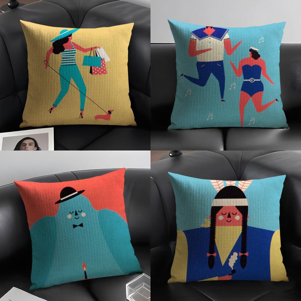 Illustration by D-Dawid R-yski Pillow Case Natural Linen Double-Sided Printing Sofa Home Decor Cushion Cover